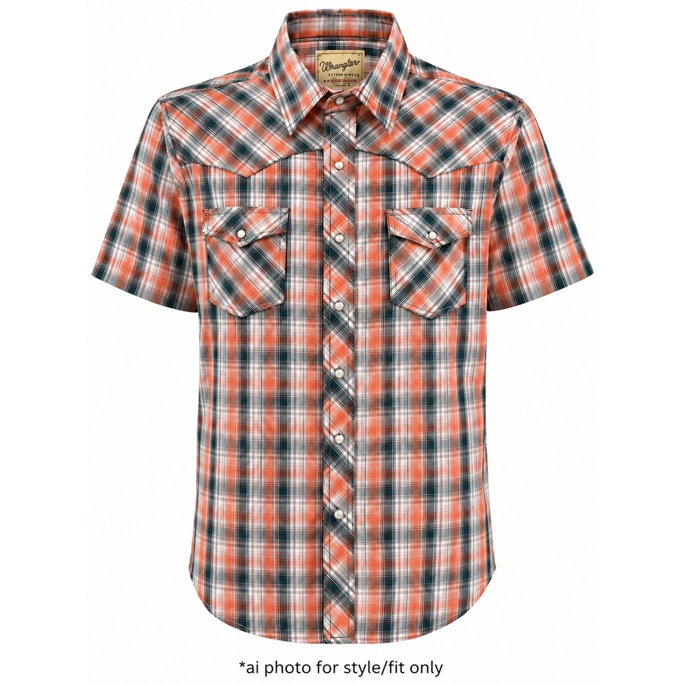 Wrangler Western Pearl Snap Shirt Men's XL Plaid Short Sleeve Cowboy Ranch